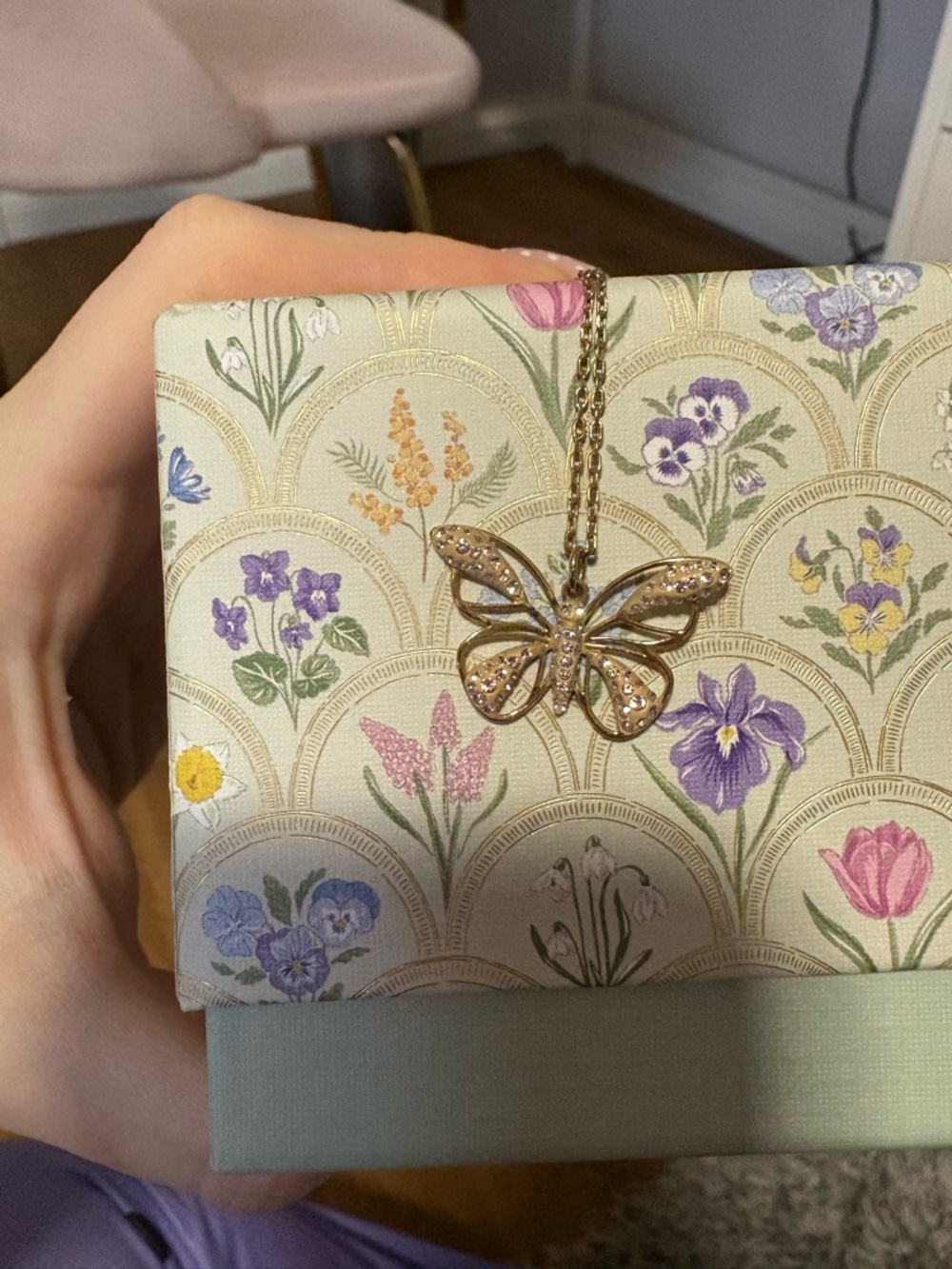 Swarovski Rose Gold Butterfly Pendant Necklace with Clear Crystals